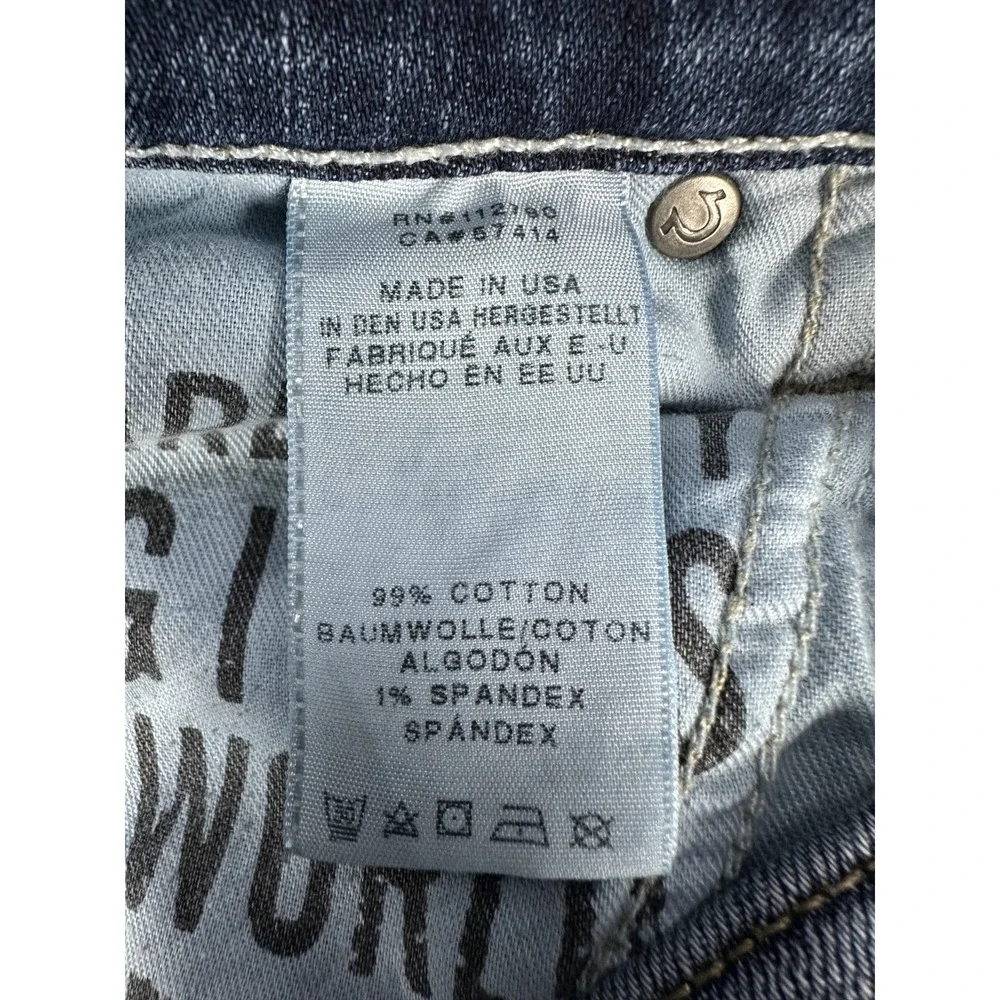 True Religion Jeans Mens 30x33 Blue Distressed Geno Relaxed Slim Flap Pocket